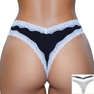 Thong Panty with White Scalloped Lace Trim 3 Color Pack
